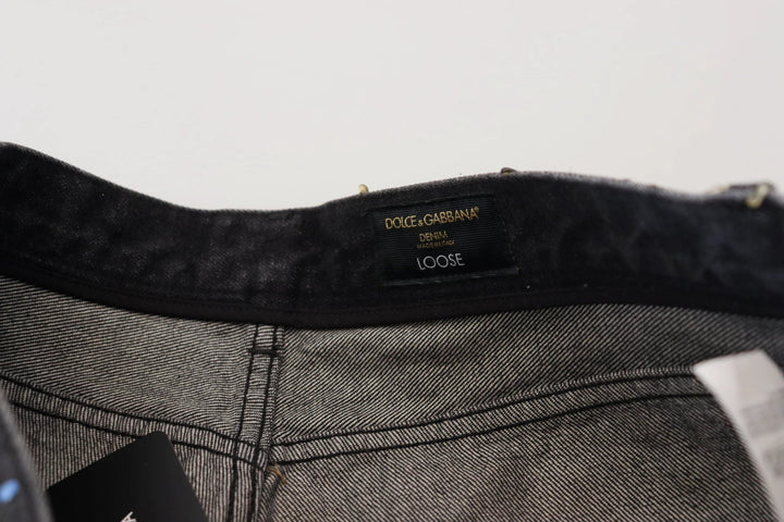 Dolce &amp; Gabbana Sample Sale Dolce &amp; Gabbana Black Multicolor Print Tattered Denim Jeans - | Designer outlet