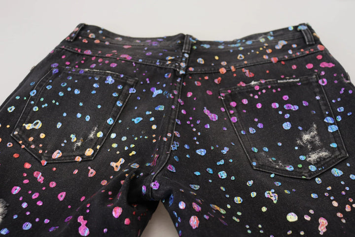 Dolce &amp; Gabbana Sample Sale Dolce &amp; Gabbana Black Multicolor Print Tattered Denim Jeans - | Designer outlet