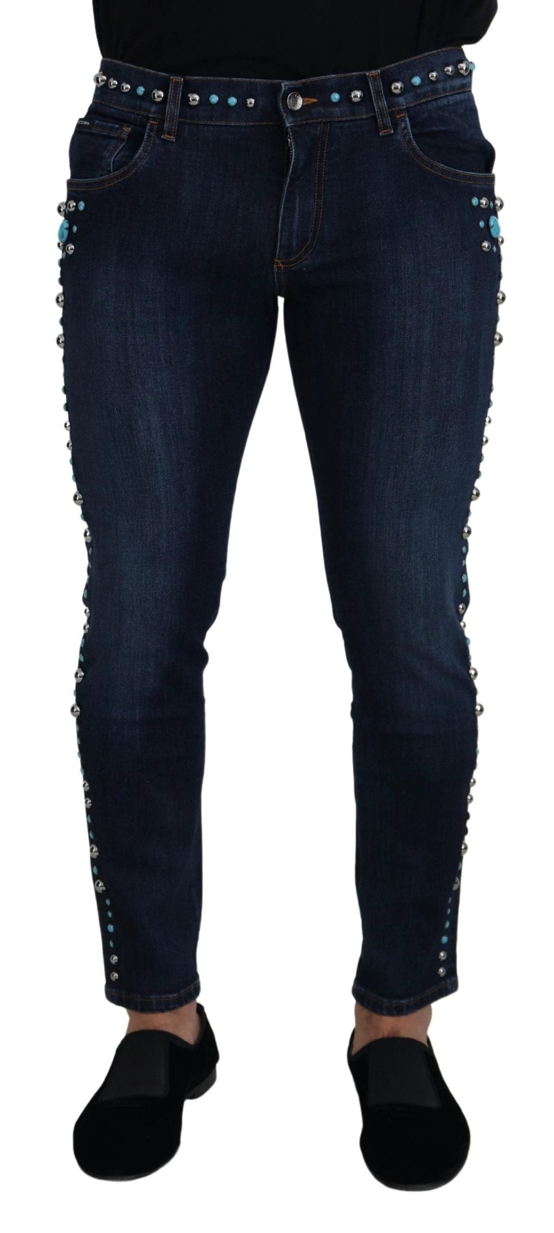 Dolce &amp; Gabbana Blue Cotton Studded Low Waist Denim Jeans by Dolce &amp; Gabbana outlet now on sale