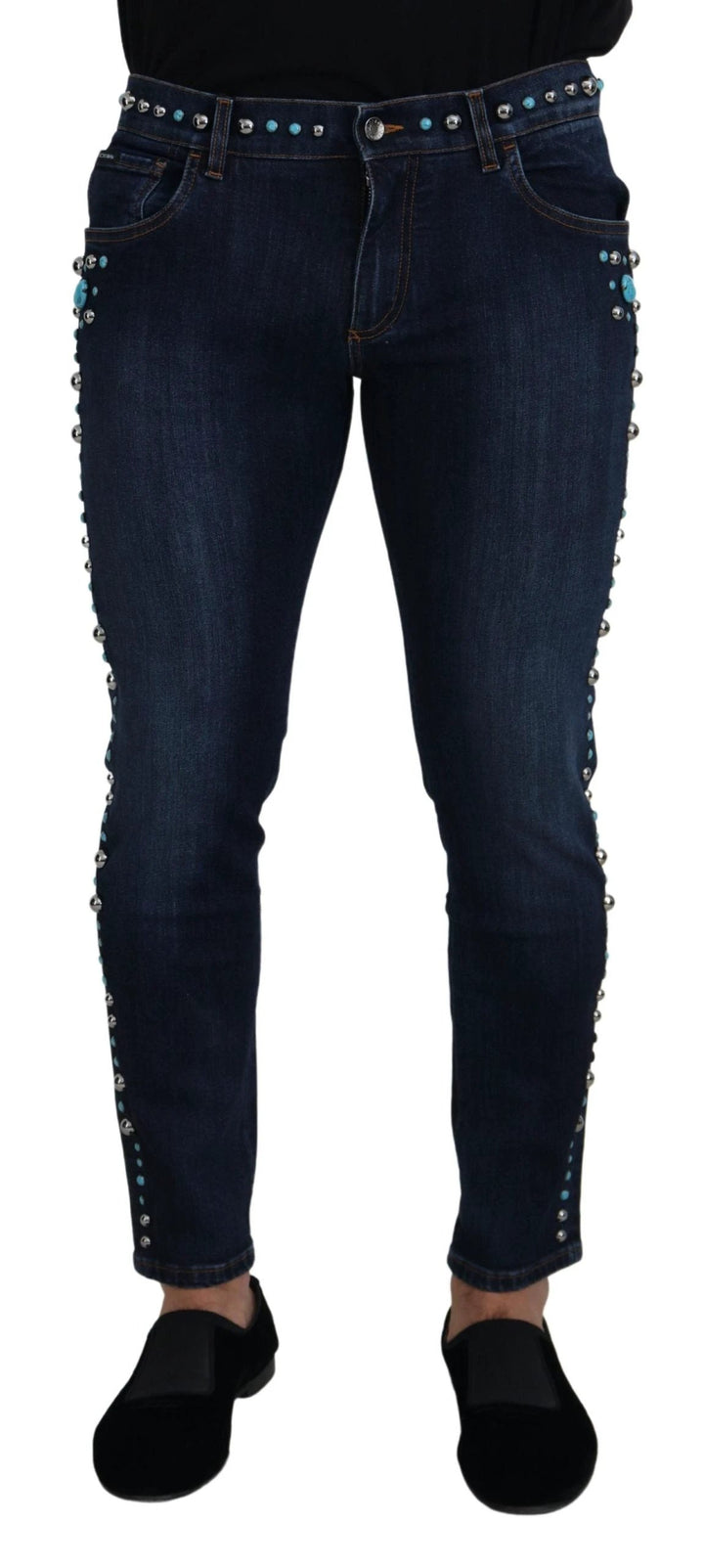 Dolce &amp; Gabbana Blue Cotton Studded Low Waist Denim Jeans by Dolce &amp; Gabbana outlet now on sale
