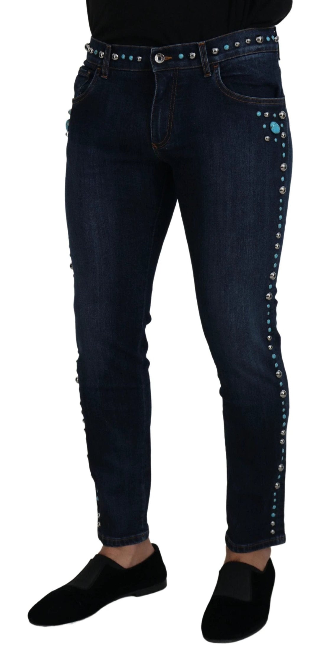 Dolce &amp; Gabbana Blue Cotton Studded Low Waist Denim Jeans by Dolce &amp; Gabbana outlet now on sale