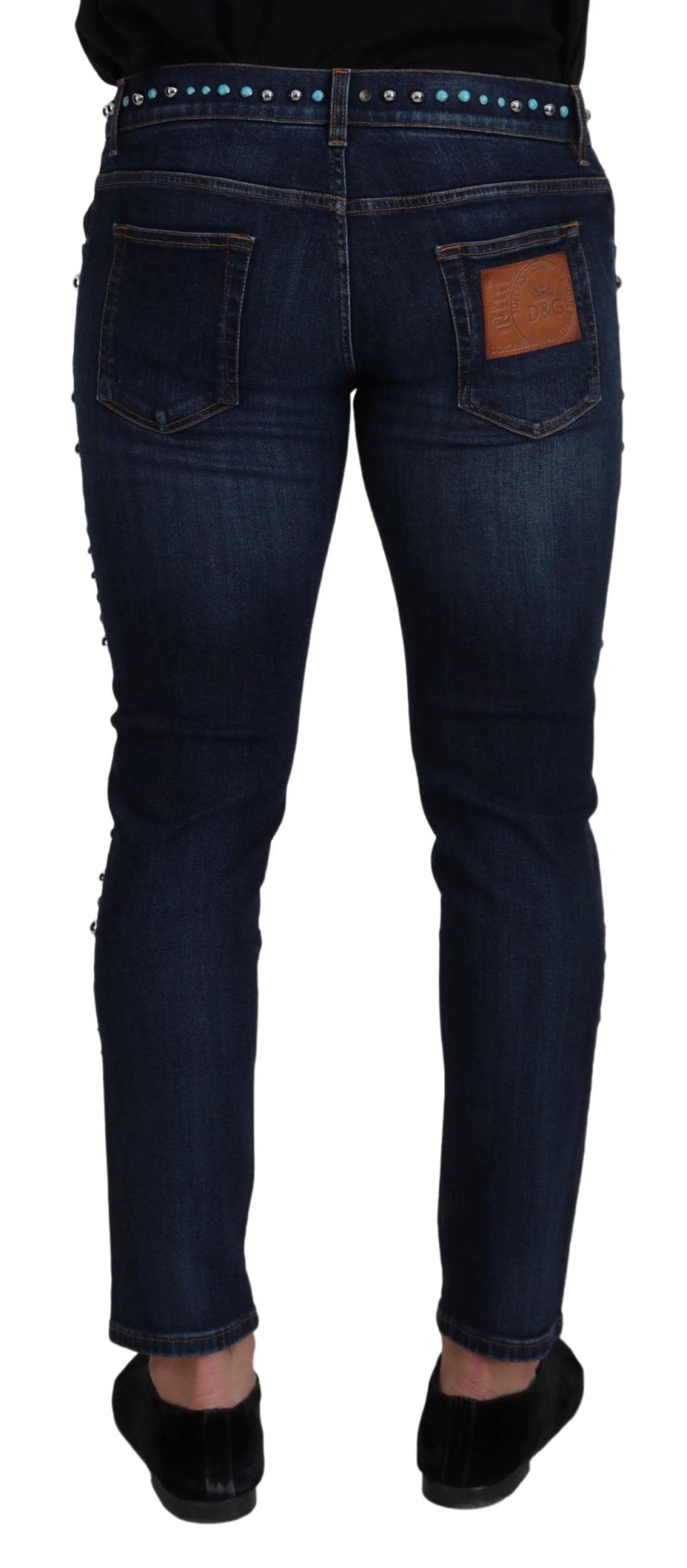 Dolce &amp; Gabbana Blue Cotton Studded Low Waist Denim Jeans by Dolce &amp; Gabbana outlet now on sale