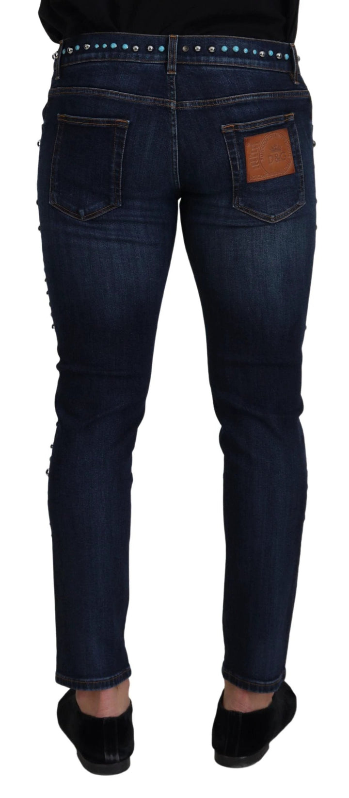 Dolce &amp; Gabbana Blue Cotton Studded Low Waist Denim Jeans by Dolce &amp; Gabbana outlet now on sale