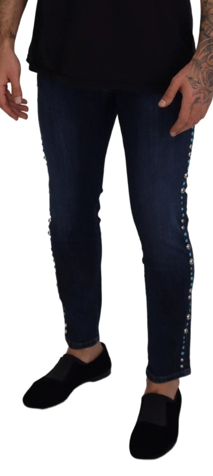Dolce &amp; Gabbana Blue Cotton Studded Low Waist Denim Jeans by Dolce &amp; Gabbana outlet now on sale