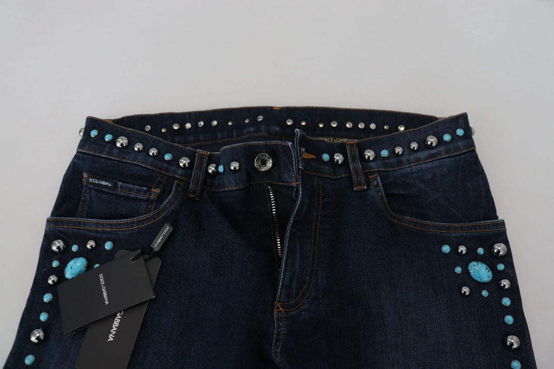 Dolce &amp; Gabbana Blue Cotton Studded Low Waist Denim Jeans by Dolce &amp; Gabbana outlet now on sale