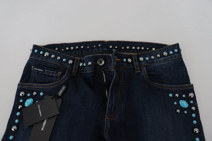 Dolce &amp; Gabbana Blue Cotton Studded Low Waist Denim Jeans by Dolce &amp; Gabbana outlet now on sale