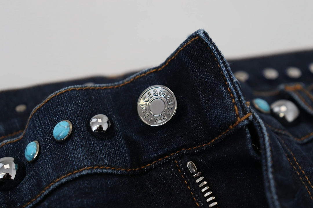 Dolce &amp; Gabbana Blue Cotton Studded Low Waist Denim Jeans by Dolce &amp; Gabbana outlet now on sale