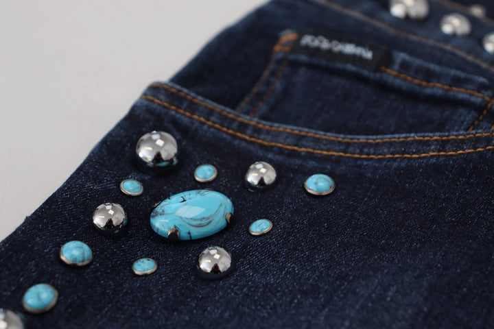 Dolce &amp; Gabbana Blue Cotton Studded Low Waist Denim Jeans by Dolce &amp; Gabbana outlet now on sale