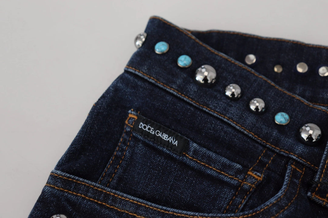 Dolce &amp; Gabbana Blue Cotton Studded Low Waist Denim Jeans by Dolce &amp; Gabbana outlet now on sale