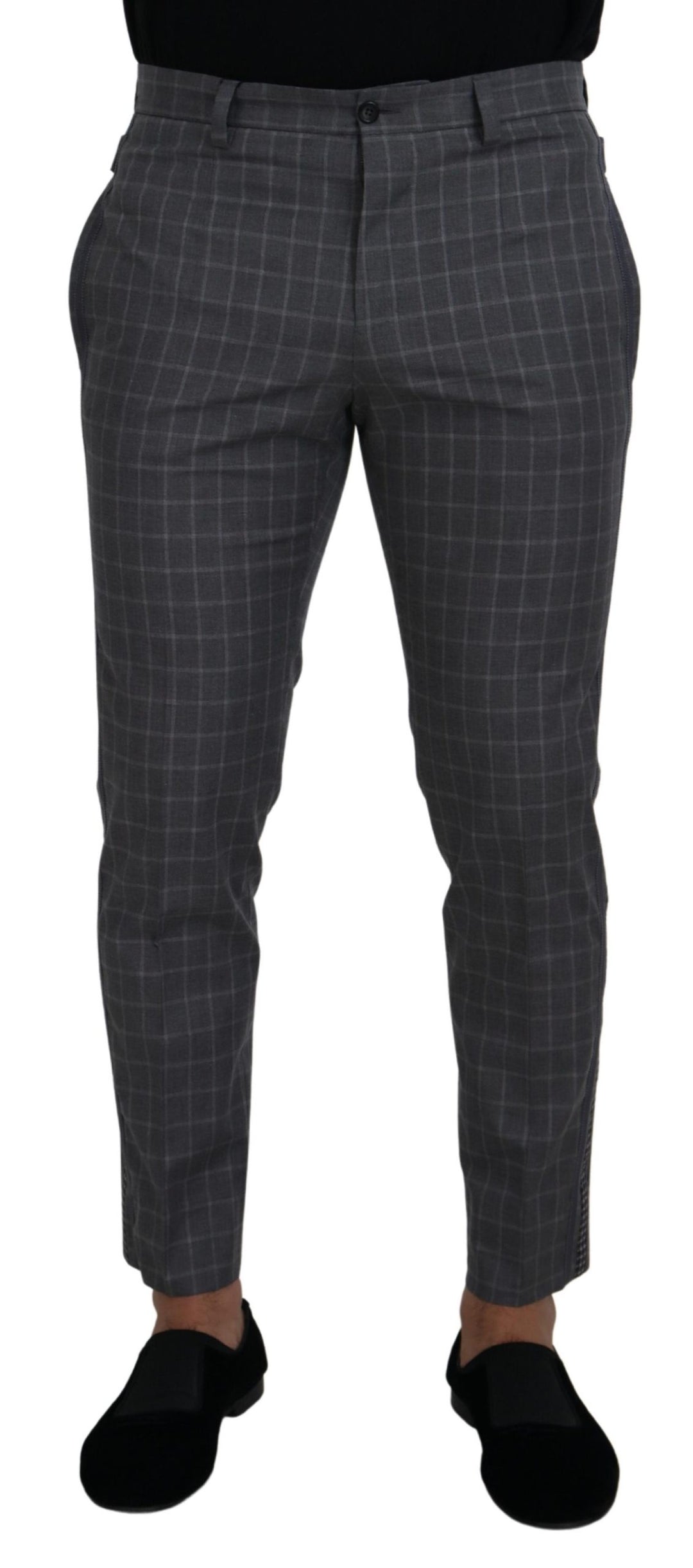 Dolce &amp; Gabbana Sample Sale Dolce &amp; Gabbana Grey Cotton Checkered Chino Pants - | Designer outlet