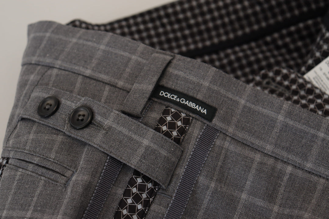 Dolce &amp; Gabbana Sample Sale Dolce &amp; Gabbana Grey Cotton Checkered Chino Pants - | Designer outlet