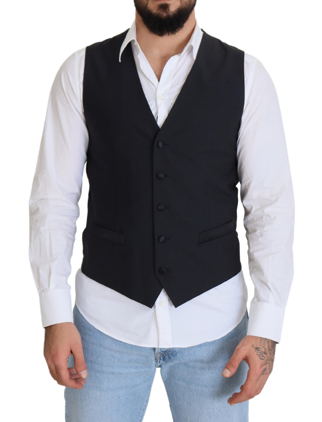 Dolce &amp; Gabbana Sample Sale Dolce &amp; Gabbana Black Wool Stretch Waistcoat Formal Vest - | Designer outlet