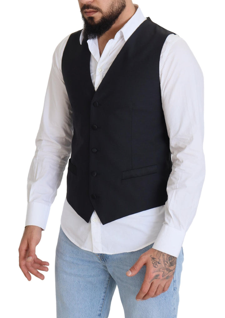 Dolce &amp; Gabbana Sample Sale Dolce &amp; Gabbana Black Wool Stretch Waistcoat Formal Vest - | Designer outlet