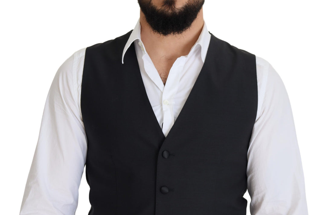 Dolce &amp; Gabbana Sample Sale Dolce &amp; Gabbana Black Wool Stretch Waistcoat Formal Vest - | Designer outlet