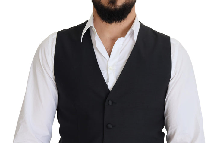 Dolce &amp; Gabbana Sample Sale Dolce &amp; Gabbana Black Wool Stretch Waistcoat Formal Vest - | Designer outlet