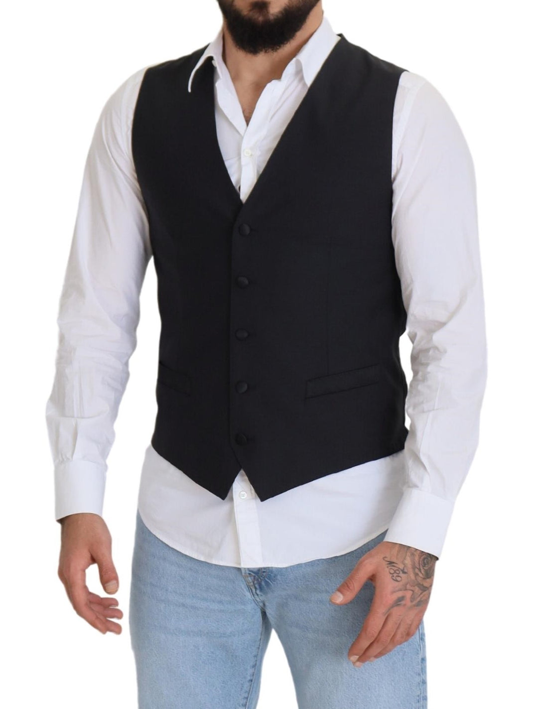 Dolce &amp; Gabbana Sample Sale Dolce &amp; Gabbana Black Wool Stretch Waistcoat Formal Vest - | Designer outlet