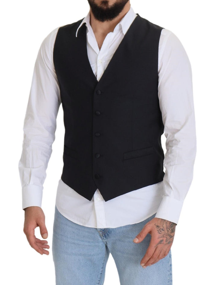 Dolce &amp; Gabbana Sample Sale Dolce &amp; Gabbana Black Wool Stretch Waistcoat Formal Vest - | Designer outlet