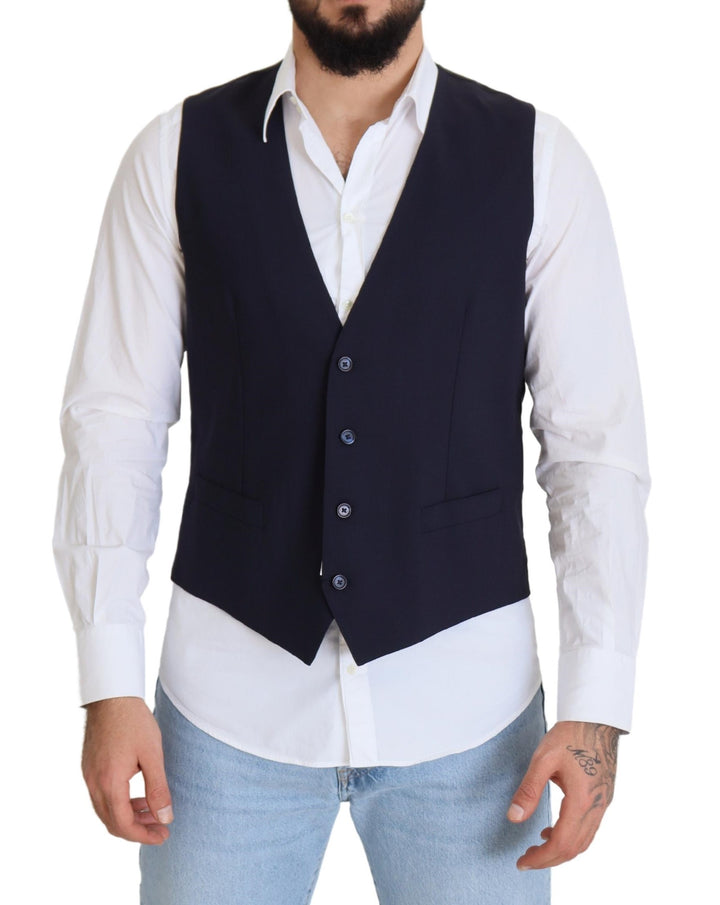 Dolce &amp; Gabbana Sample Sale Dolce &amp; Gabbana Dark Blue Wool Stretch Waistcoat Formal Vest - | Designer outlet