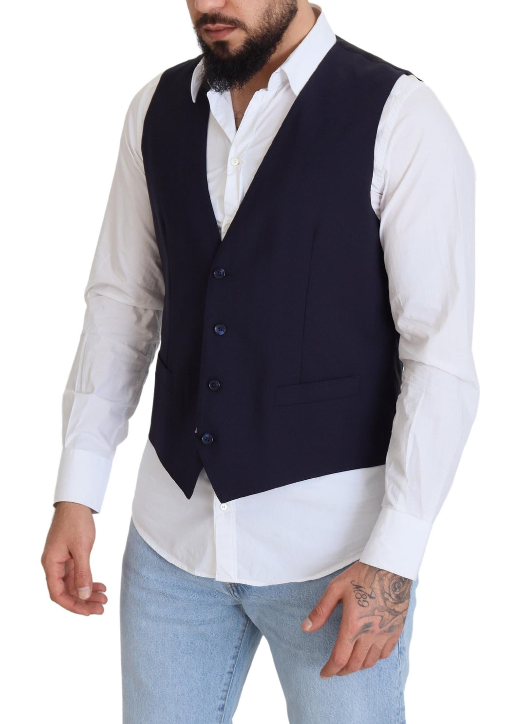 Dolce &amp; Gabbana Sample Sale Dolce &amp; Gabbana Dark Blue Wool Stretch Waistcoat Formal Vest - | Designer outlet