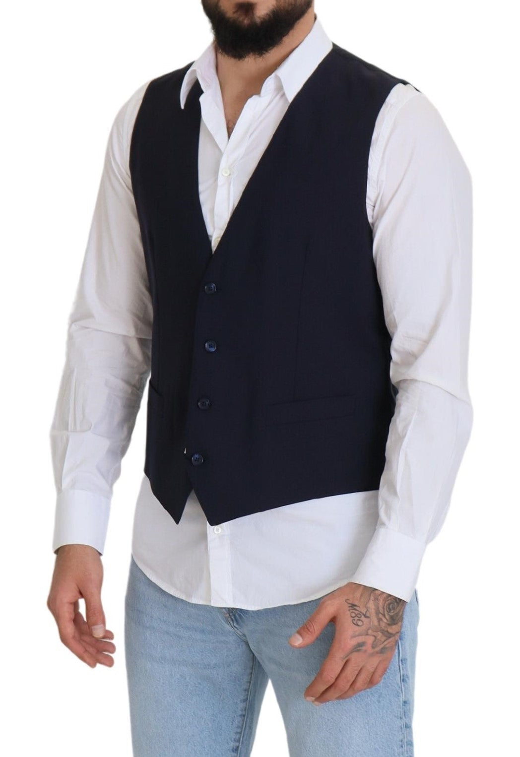 Dolce &amp; Gabbana Sample Sale Dolce &amp; Gabbana Dark Blue Wool Stretch Waistcoat Formal Vest - | Designer outlet