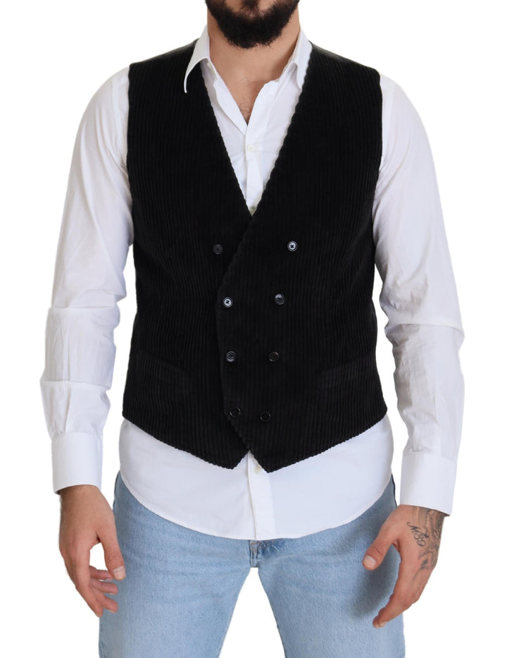 Dolce &amp; Gabbana Sample Sale Dolce &amp; Gabbana Black Cotton Double Breasted Waistcoat Vest - | Designer outlet