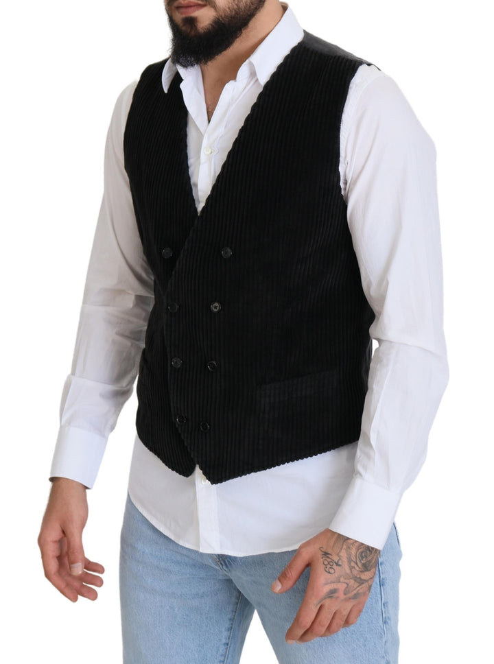 Dolce &amp; Gabbana Sample Sale Dolce &amp; Gabbana Black Cotton Double Breasted Waistcoat Vest - | Designer outlet