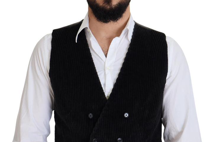 Dolce &amp; Gabbana Sample Sale Dolce &amp; Gabbana Black Cotton Double Breasted Waistcoat Vest - | Designer outlet