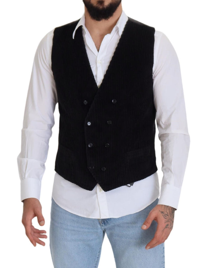 Dolce &amp; Gabbana Sample Sale Dolce &amp; Gabbana Black Cotton Double Breasted Waistcoat Vest - | Designer outlet