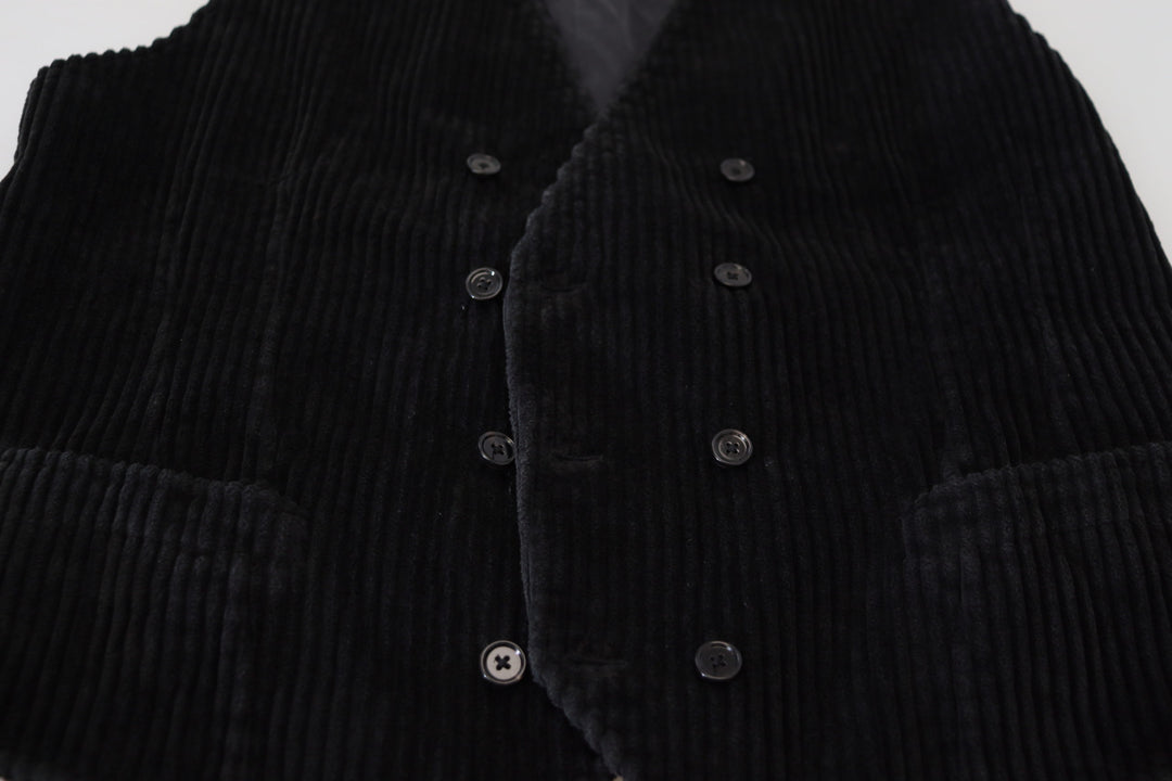 Dolce &amp; Gabbana Sample Sale Dolce &amp; Gabbana Black Cotton Double Breasted Waistcoat Vest - | Designer outlet