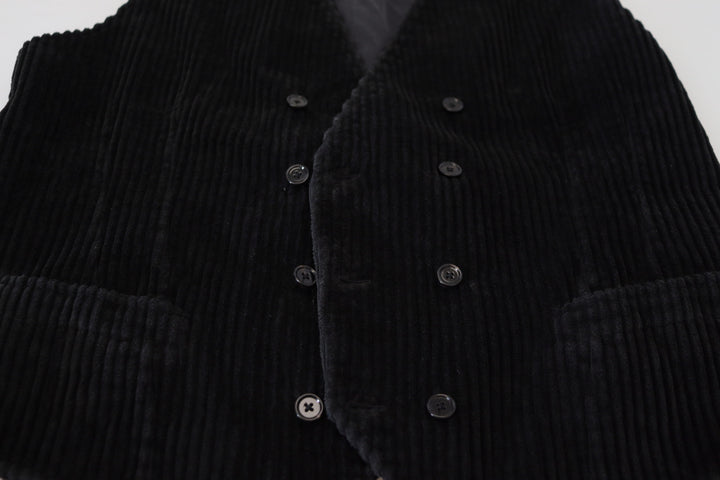 Dolce &amp; Gabbana Sample Sale Dolce &amp; Gabbana Black Cotton Double Breasted Waistcoat Vest - | Designer outlet