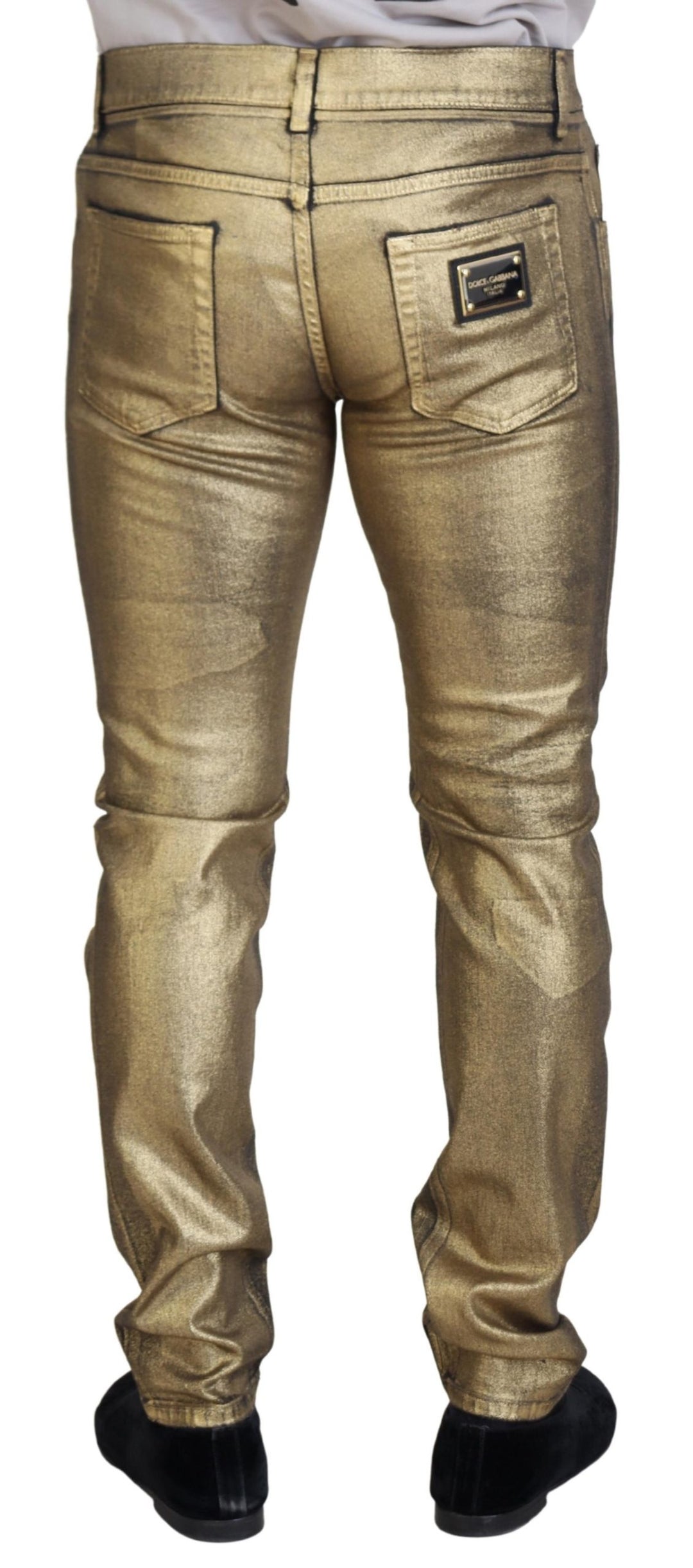 Dolce &amp; Gabbana Sample Sale Dolce &amp; Gabbana Gold Cotton Tattered Skinny Men Denim Jeans - | Designer outlet
