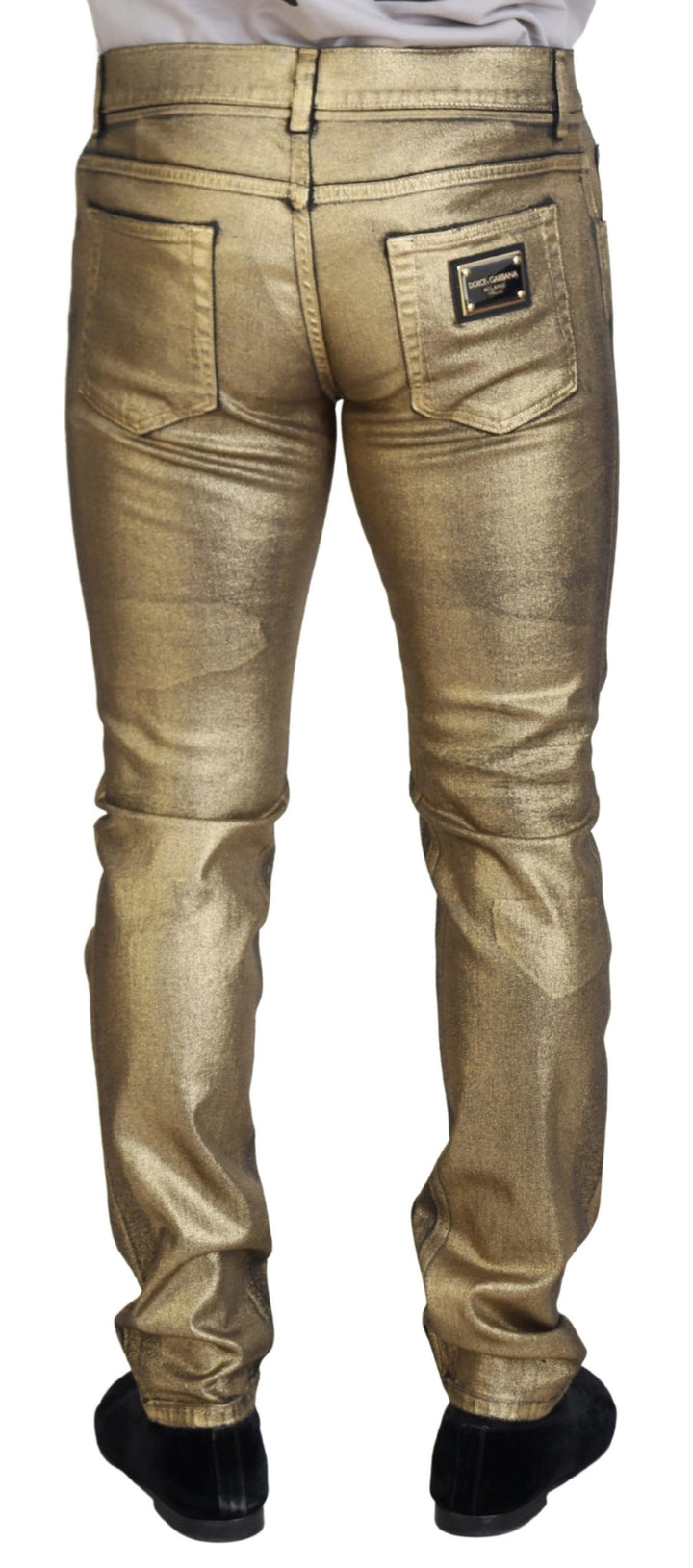 Dolce &amp; Gabbana Sample Sale Dolce &amp; Gabbana Gold Cotton Tattered Skinny Men Denim Jeans - | Designer outlet