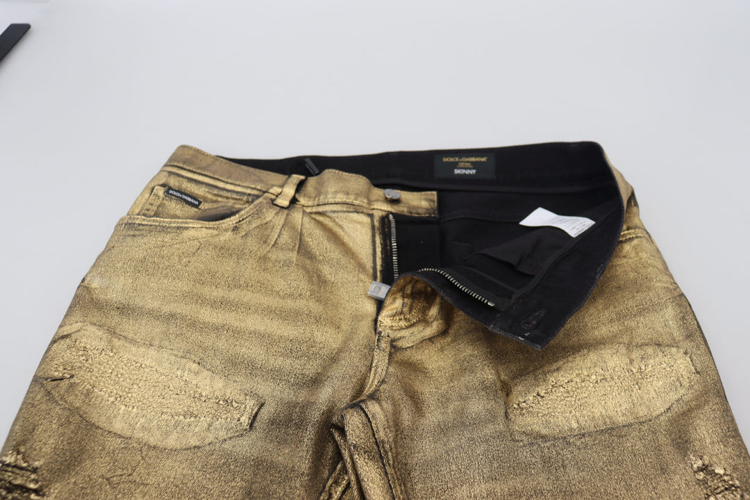 Dolce &amp; Gabbana Sample Sale Dolce &amp; Gabbana Gold Cotton Tattered Skinny Men Denim Jeans - | Designer outlet