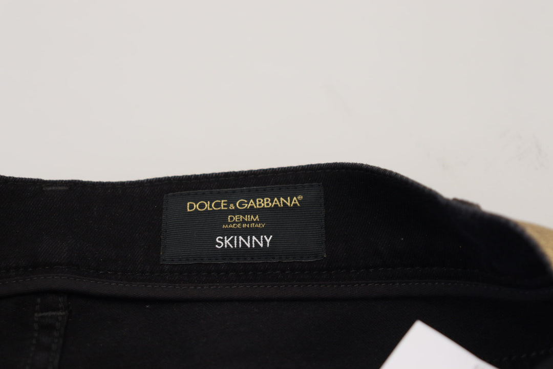 Dolce &amp; Gabbana Sample Sale Dolce &amp; Gabbana Gold Cotton Tattered Skinny Men Denim Jeans - | Designer outlet