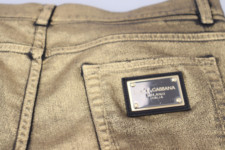 Dolce &amp; Gabbana Sample Sale Dolce &amp; Gabbana Gold Cotton Tattered Skinny Men Denim Jeans - | Designer outlet