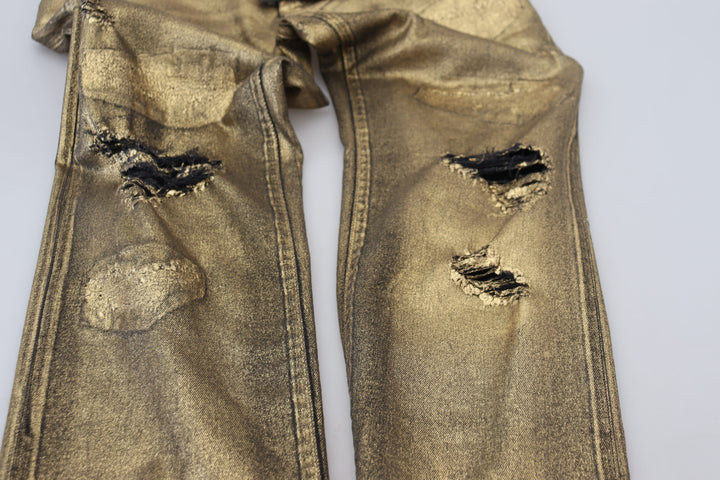 Dolce &amp; Gabbana Sample Sale Dolce &amp; Gabbana Gold Cotton Tattered Skinny Men Denim Jeans - | Designer outlet