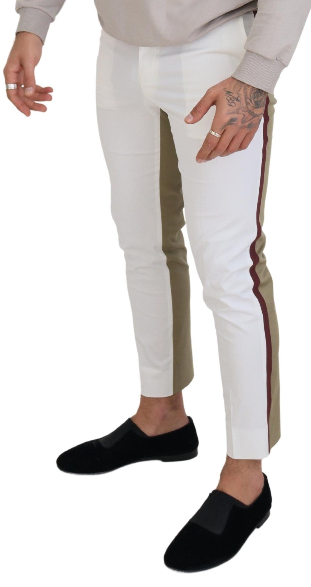 Dolce &amp; Gabbana Sample Sale Dolce &amp; Gabbana White Brown Slim Fit Chino Pants - | Designer outlet