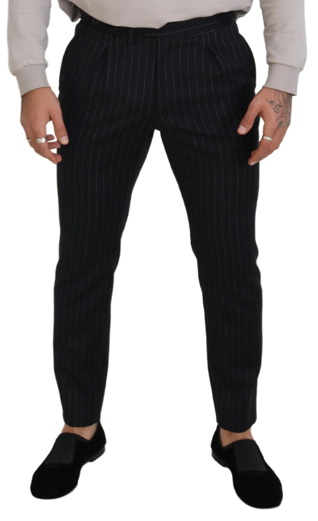Dolce &amp; Gabbana Sample Sale Dolce &amp; Gabbana Black Wool Striped Chino Pants - | Designer outlet