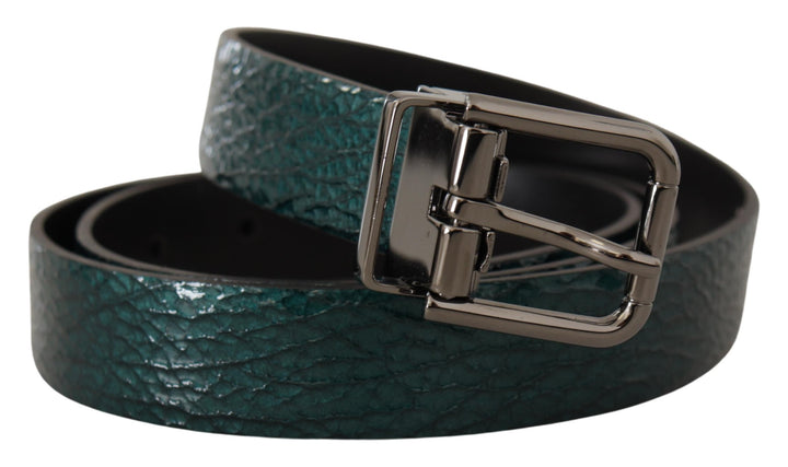 Dolce & Gabbana Elegant Green Leather Belt with Silver Buckle