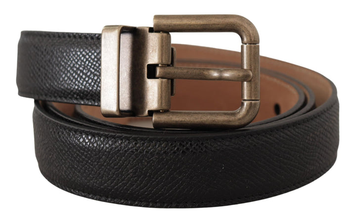 Dolce & Gabbana - Dolce & Gabbana Elegant Black Leather Belt with Vintage Metal Buckle - BEL8517 - 95 - Ask Me Wear