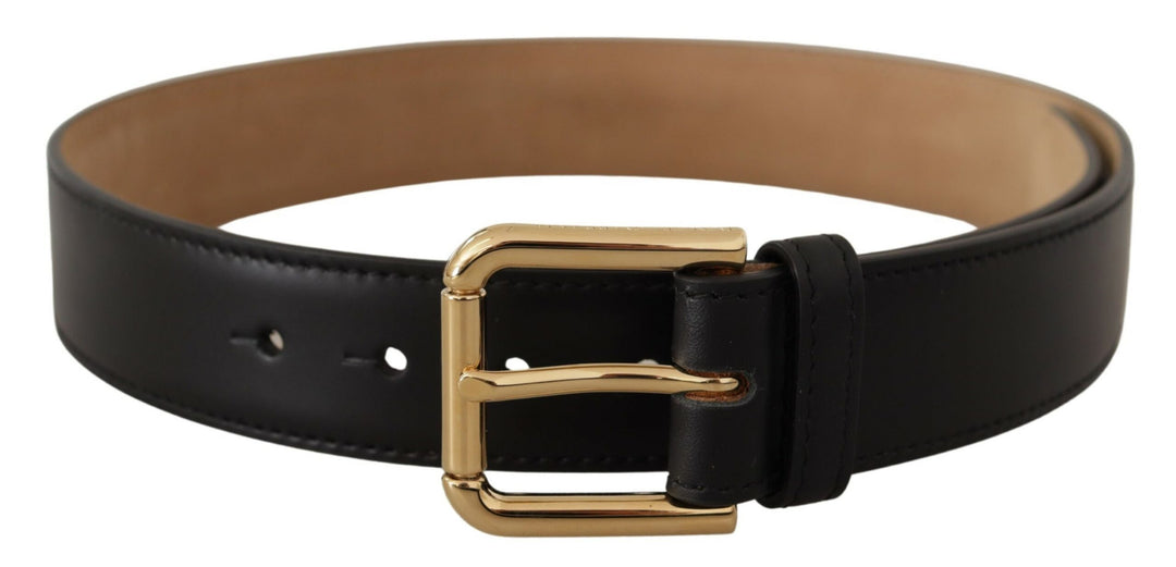 Dolce & Gabbana Black Solid Leather Classic Gold Waist Buckle Belt Dolce & Gabbana Black Solid Leather Classic Gold Waist Buckle Belt