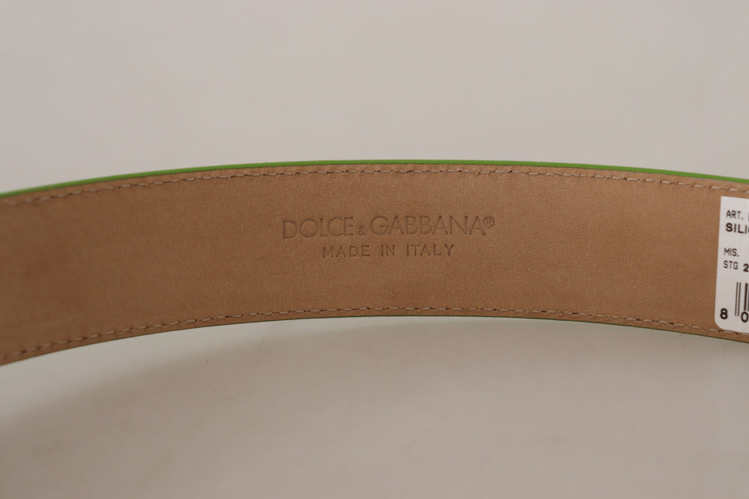 Dolce & Gabbana Chic Emerald Leather Belt with Engraved Buckle