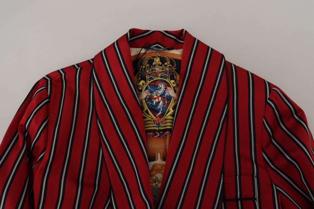 Dolce & Gabbana Elegant Red Striped Long Robe Luxury Wear