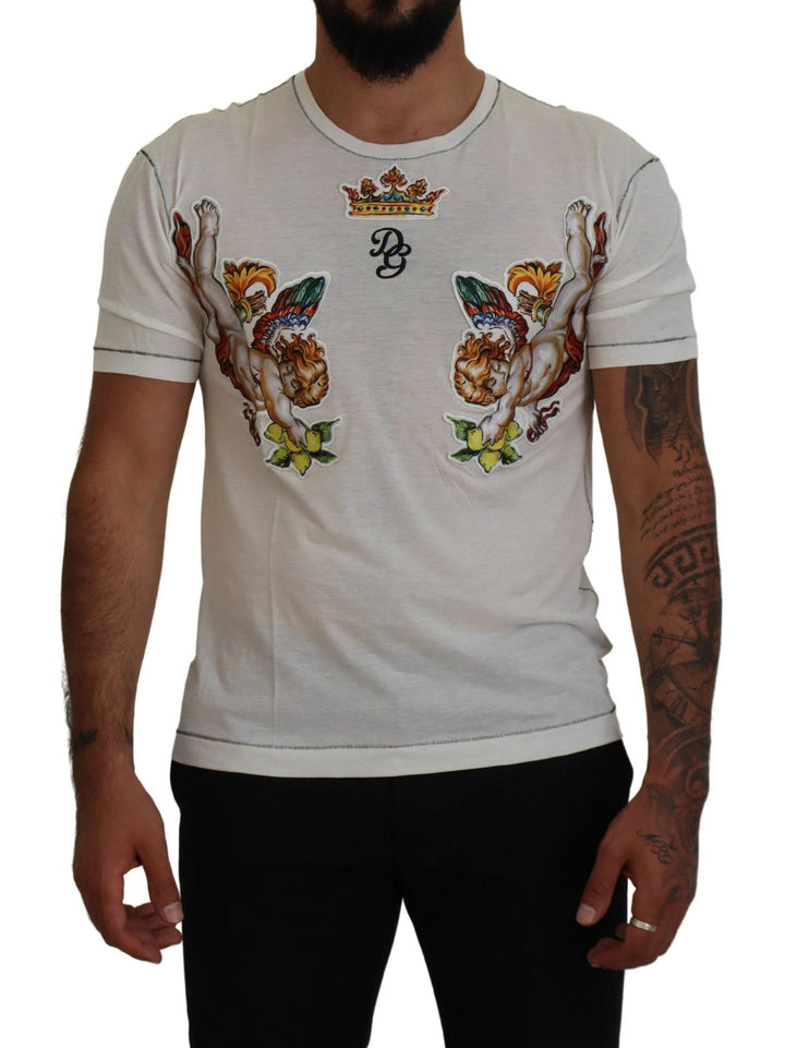 Dolce &amp; Gabbana White Printed Short Sleeves Men T-shirt by Dolce &amp; Gabbana outlet now on sale
