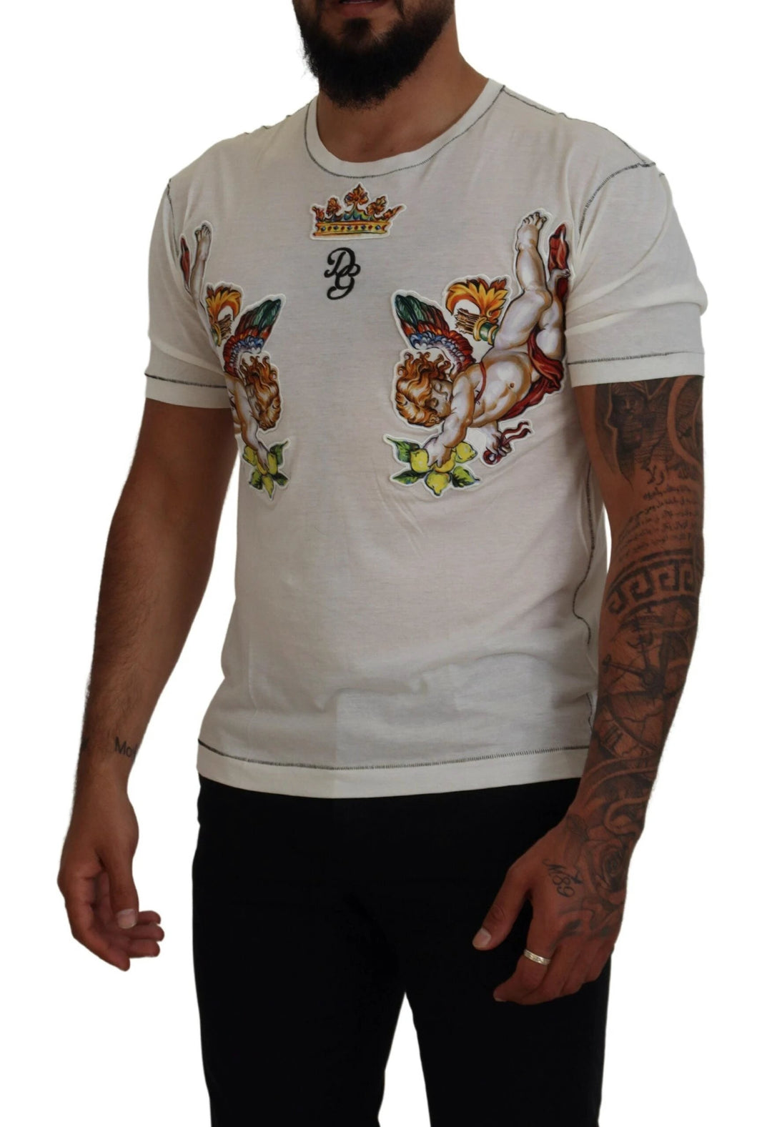 Dolce &amp; Gabbana White Printed Short Sleeves Men T-shirt by Dolce &amp; Gabbana outlet now on sale
