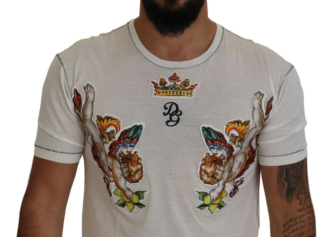 Dolce &amp; Gabbana White Printed Short Sleeves Men T-shirt by Dolce &amp; Gabbana outlet now on sale