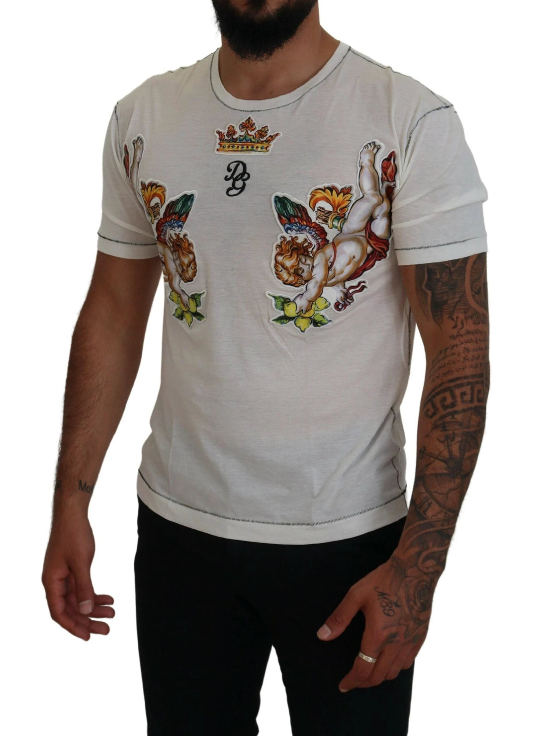 Dolce &amp; Gabbana White Printed Short Sleeves Men T-shirt by Dolce &amp; Gabbana outlet now on sale