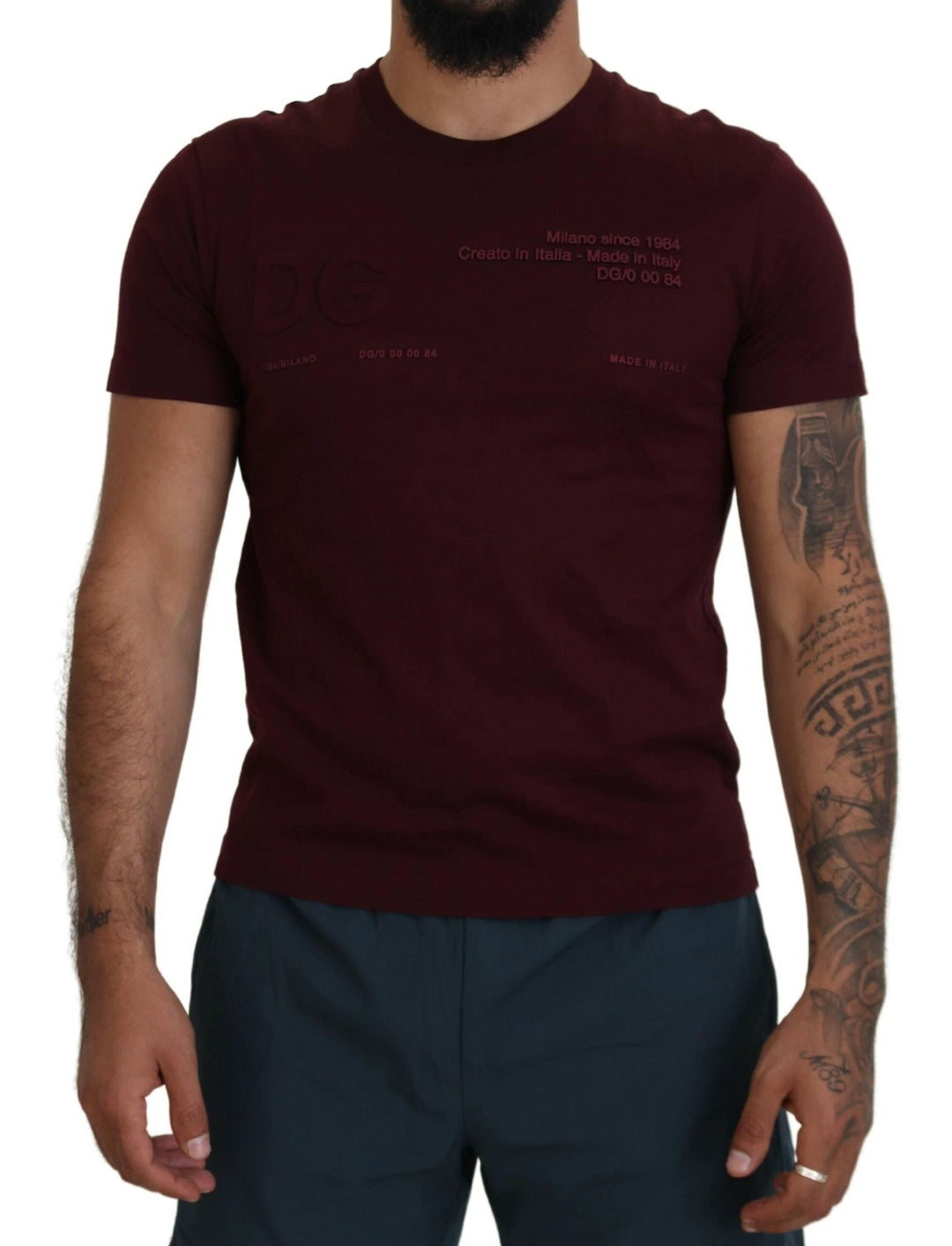 Dolce &amp; Gabbana Sample Sale Dolce &amp; Gabbana Maroon Printed Short Sleeves Men T-shirt - | Designer outlet