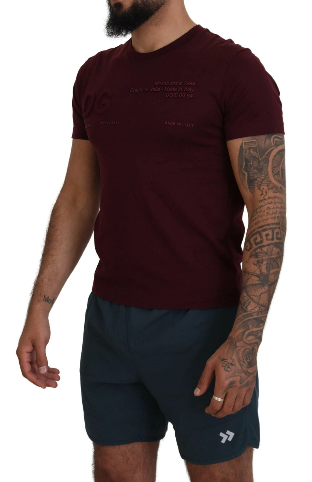 Dolce &amp; Gabbana Sample Sale Dolce &amp; Gabbana Maroon Printed Short Sleeves Men T-shirt - | Designer outlet
