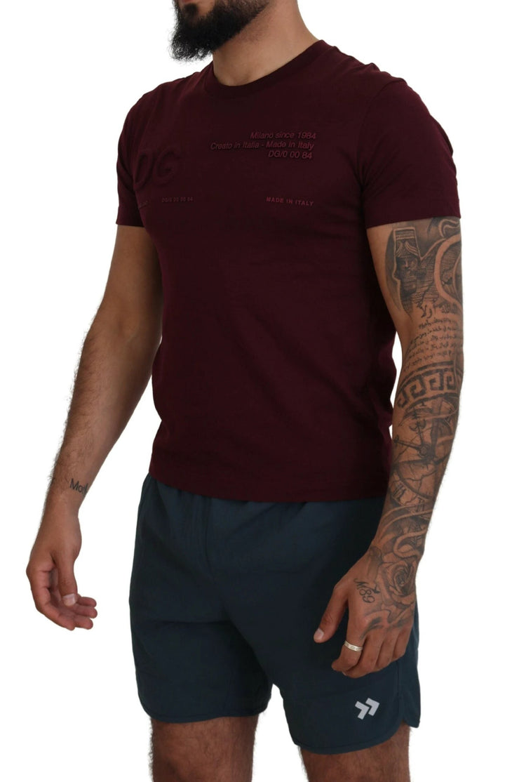 Dolce &amp; Gabbana Sample Sale Dolce &amp; Gabbana Maroon Printed Short Sleeves Men T-shirt - | Designer outlet